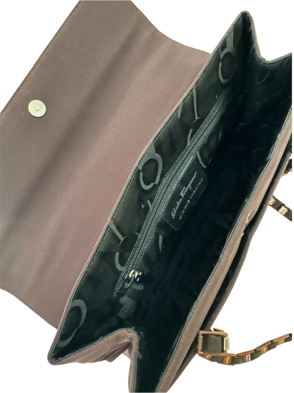 Salvatore Ferragamo Authentic Brown Nylon Shoulder Bag with Chain Strap 10x12x3 - Picture 10 of 17